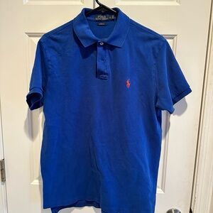 Polo Ralph Lauren Polo Shirt Royal Blue Red Pony Custom Fit Size Large